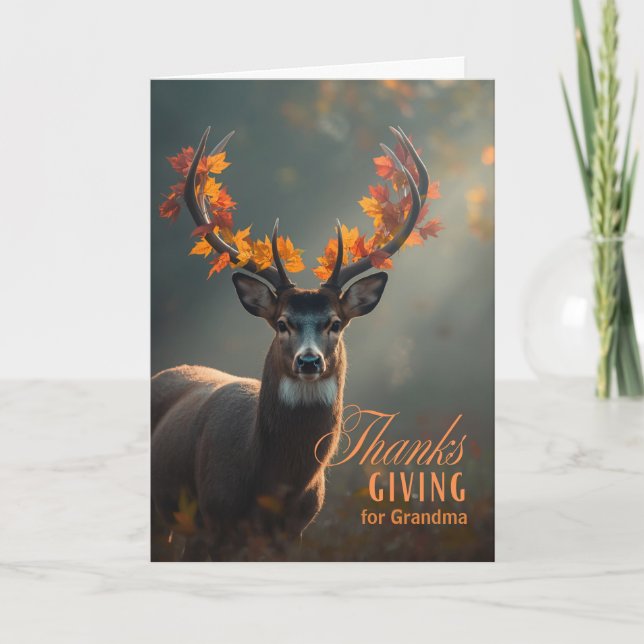 Mormor Thanksgiving Hjort med Hornblad Helgkort (Framsida)
