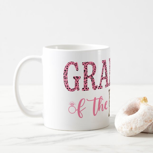 Mormor till bruden present rosa svart leopardtryck kaffemugg (Med munk)