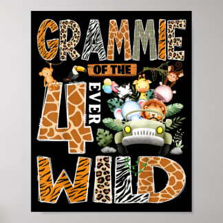 Mormor till de fyra Wild Safari Zoo 4-års födelsed Poster