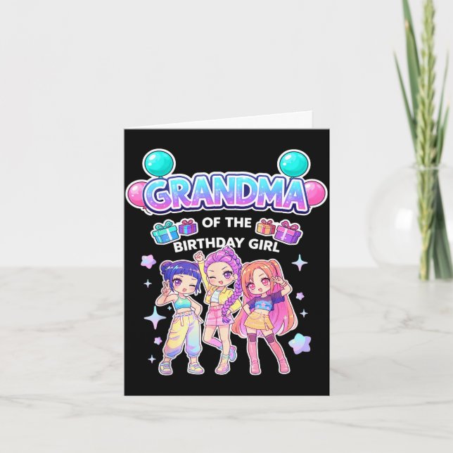 Mormor till födelsedagsflickan söt chibi rolig kort (Framsida)