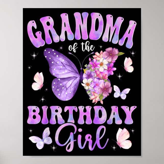 Mormor till födelsedagsflickans fjärilsparty poster (Framsidan)
