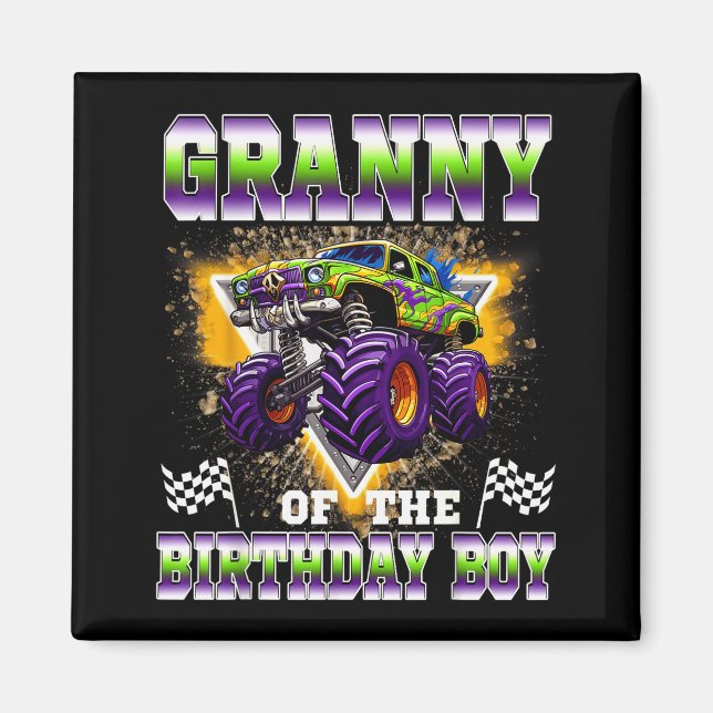 Mormor till födelsedagspojken monstertruck födelse magnet (Framsidan)