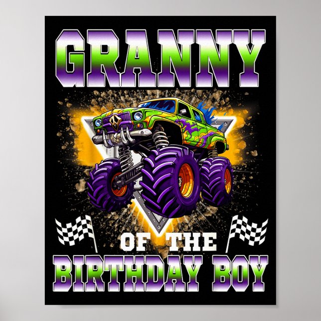 Mormor till födelsedagspojken monstertruck födelse poster (Framsidan)