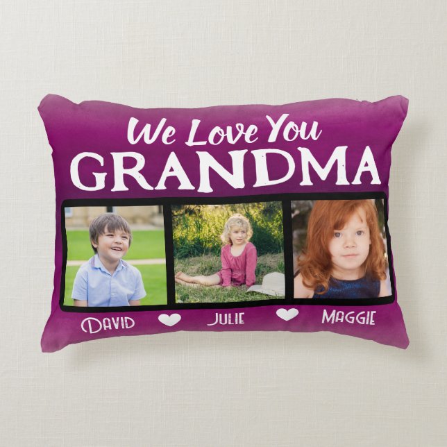 Mormor tre fotokollage personlig prydnadskudde (Framsidan)
