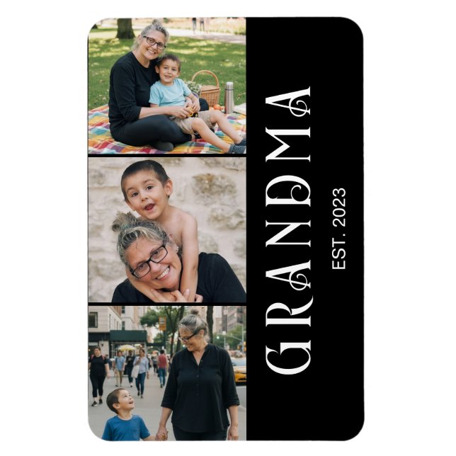 Mormor Upprättade Modärna Svarta 3 Foto Magnet (Vertikal)