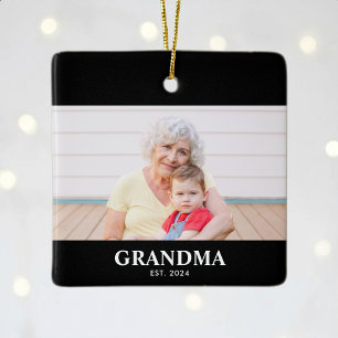 Mormor Upprättade Svart Vitt Fet Foto Julgransprydnad Keramik