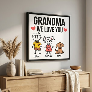 Mormor Vi älskar dig Barn Illustration Familj Hemm Canvastryck