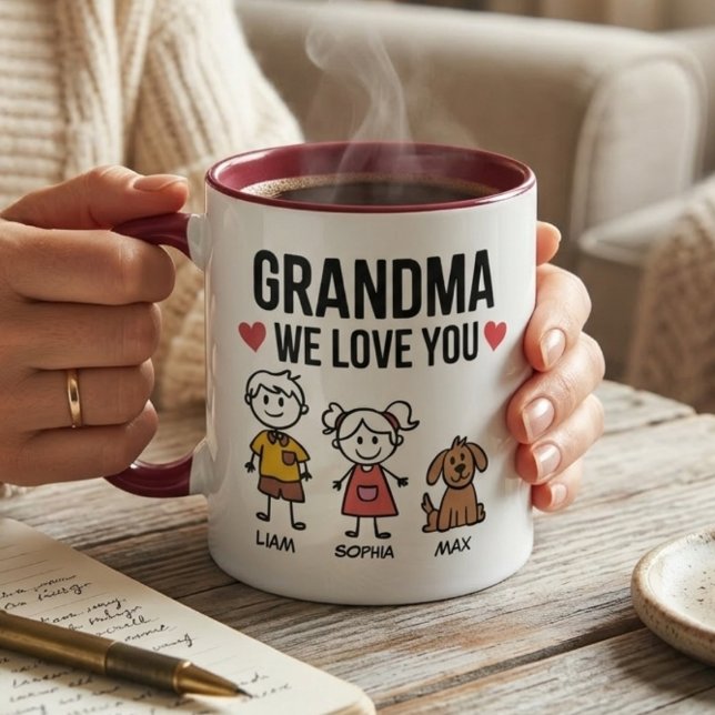Mormor Vi älskar dig barn Illustration Familj  Mugg (Skapare uppladdad)