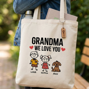 Mormor Vi älskar dig Barn Illustration Familj Tygkasse