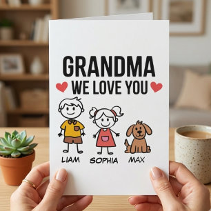 Mormor Vi älskar dig barn Illustration Familjekärl Kort