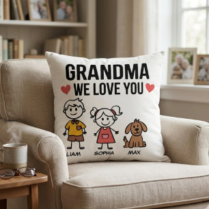 Mormor Vi älskar dig barn Illustration Familjekärl Kudde