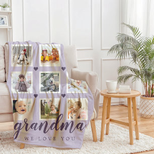 Mormor Vi älskar dig Foto Collage Lila Fleecefilt