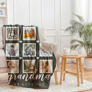 Mormor Vi älskar dig fotokollage Grå Fleecefilt