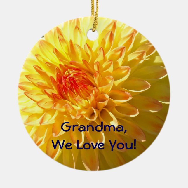 Mormor vi älskar dig! Orange Gul Ornament (Framsidan)
