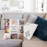 Mormor, vita fotokollage kudde<br><div class="desc">En gåva till din mormor som firar sitt liv med en kollage på 8 foton. Svart text: Världens bästa mormor. Använda foto av henne,  barn,  barnbarn,  make,  husdjur,  vänner,  drömresmål. Vit bakgrund. Perfekt som gåva från Mors dag eller för födelsedagar och jul.</div>