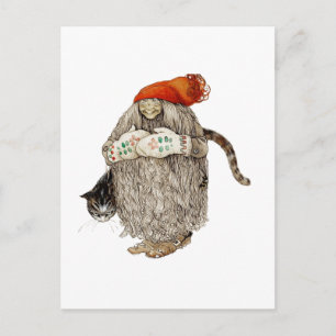 Mormorjul Tomten med den gråa katten Helg Vykort