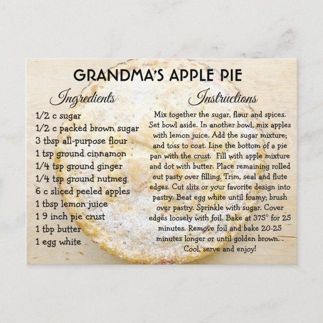 Mormormors apple Paj Day Recipe Card Vykort (Framsida)