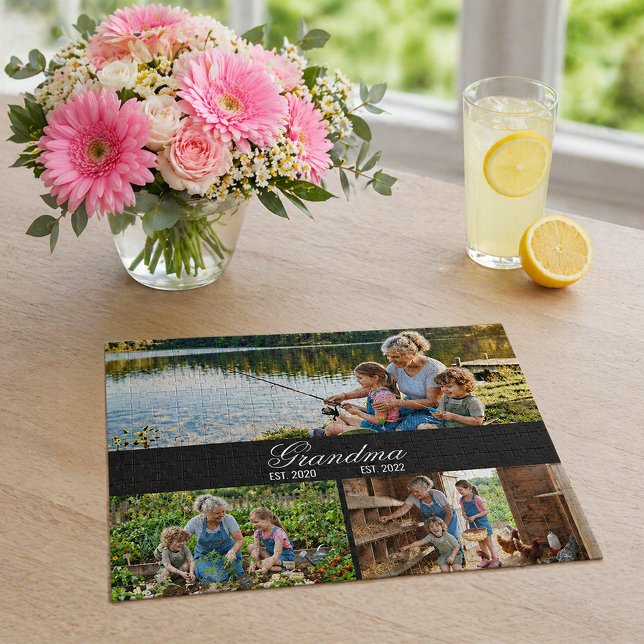Mormors Årsminnes Foto Collage Pussel (Grandma Established Year Memory Photo Collage Jigsaw Puzzle)