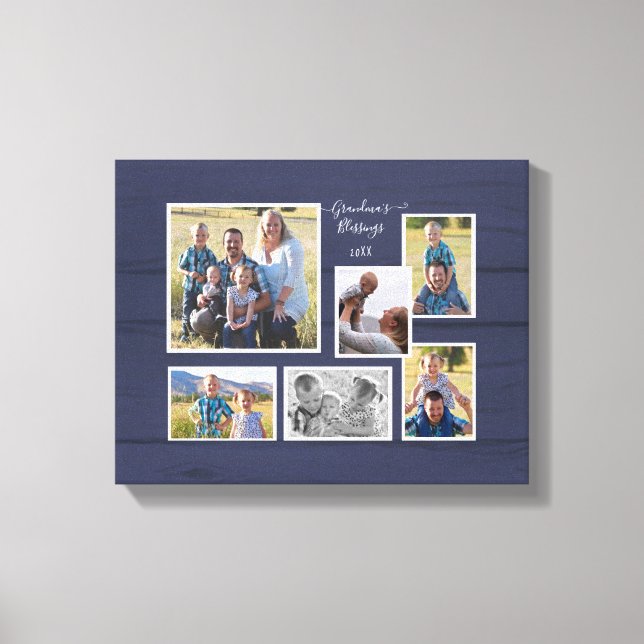 Mormor's Blessings Navy Wood 6 Photo Collage Canvastryck (Framsida)