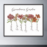 Mormors Blomsterträdgård 6 Barnbarn Namn Blommigt Poster<br><div class="desc">Mormans Garden Flower och Barnbarn Namn anpassad design är en härlig blandning av vintagens charm och personligens värme. Det är perfekten som ett tillägg till en mormors tillflyktsort, som för in skönheten hos en botanisk trädgårdshöger i hennes hem. Den här produkten är en unik födelsedagspresent och ett idealiskt val för...</div>