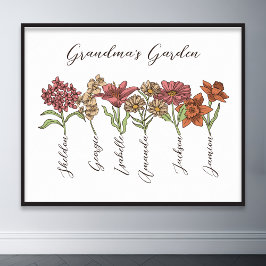 Mormors Blomsterträdgård 6 Barnbarn Namn Blommigt Poster