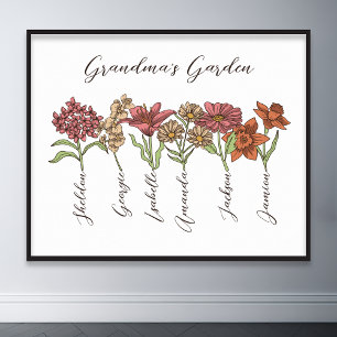 Mormors Blomsterträdgård 6 Barnbarn Namn Blommigt Poster