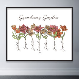 Mormors Blomsterträdgård 7 Barnbarn Namn Blommigt Poster