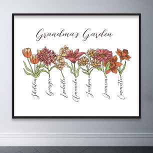 Mormors Blomsterträdgård 7 Barnbarn Namn Blommigt Poster