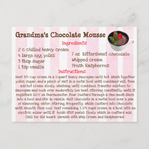 Mormors chokladkort för Mousse Recept Card Vykort