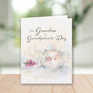 Mormors dag för mormor Rosa blomsterte-kanna Kort