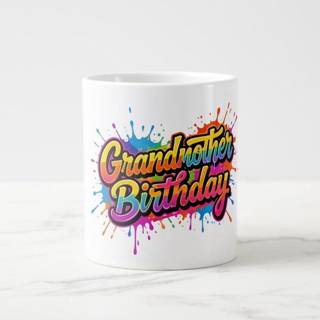 Mormors födelsedag Färgglad färgsprutdesign Jumbo Mugg (Framsidan)