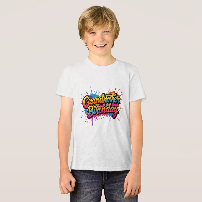 Mormors födelsedag Färgglad penselsplatter design T Shirt (Framsida Full)