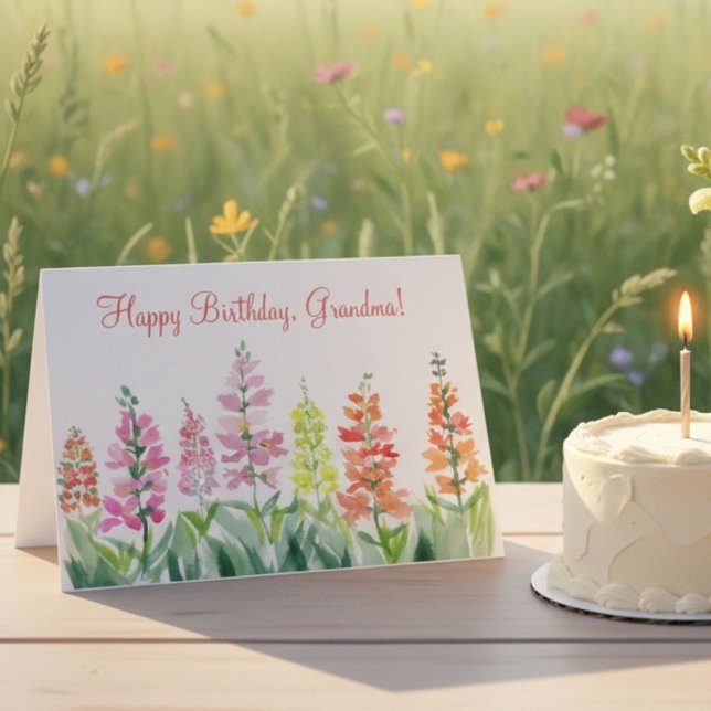 Mormors födelsedag Snapdragons Akvarell Blommor Kort (Skapare uppladdad)