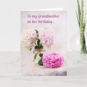 Mormors födelsedagskort med rosa hydrangeor kort
