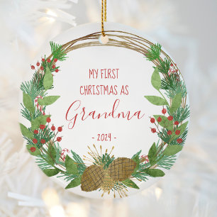 Mormors Första Jul Rustika Krans Baby Foto Julgransprydnad Keramik