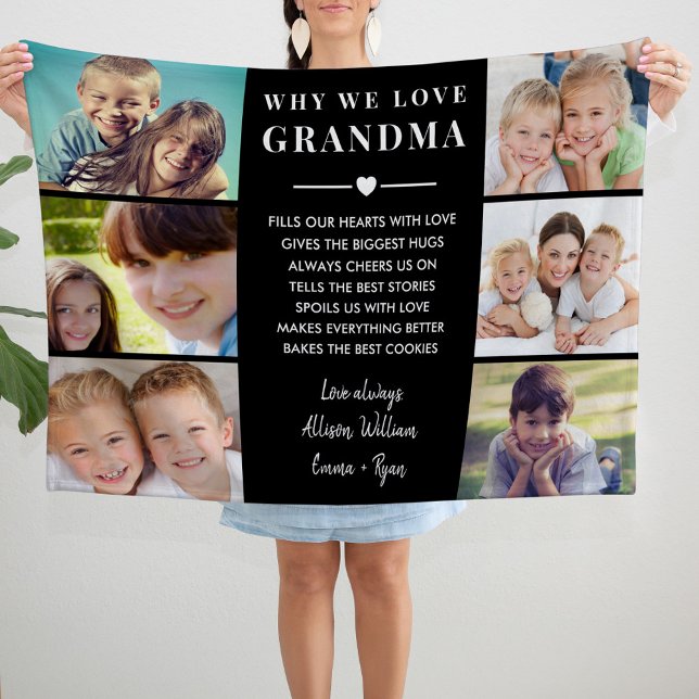 Mormors fotokollage fleecefilt (Grandma Photo Collage Fleece Blanket)