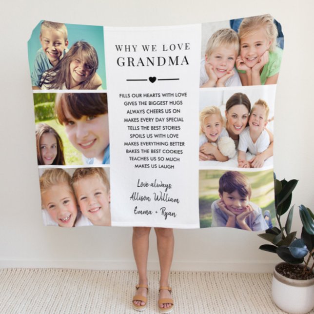 Mormors fotokollage fleecefilt (Grandma Photo Collage Fleece Blanket)