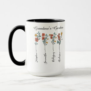 Mormor's Garden Anpassningsbar 4 Namn Blommigt för Mugg