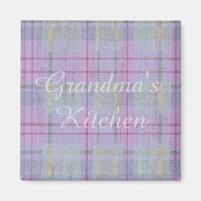 Mormors kök Väderbiten lavendelrutig  Magnet (Framsidan)