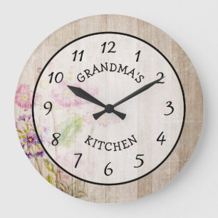 Mormor's Köksskorusk Blommigt Wood Clock Stor Klocka
