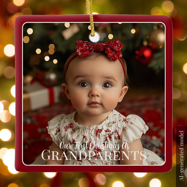 Mormors och morfar första jul barnbarn Nyfödd Julgransprydnad Keramik (Grandparents First Christmas Grandchild Newborn Red Ceramic Ornament)