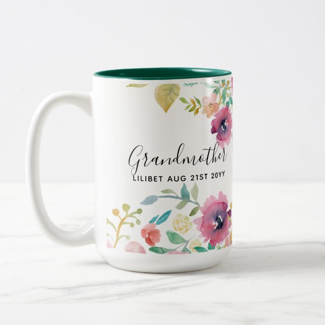 Mormors present - Vackra plommonfärgade rosa blomm Två-Tonad Mugg (Vänster)