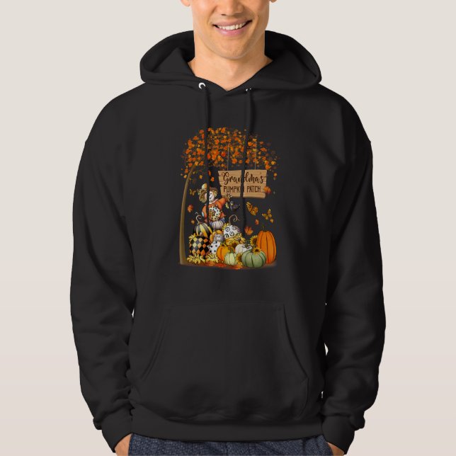 Mormors Pumpafält Höstlöv Fågelskrämma Än Hoodie (Framsida)