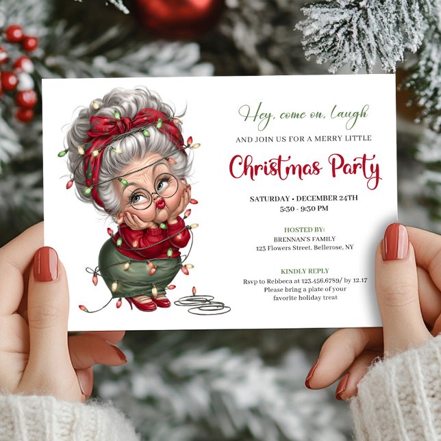 Mormors roliga julfirande-inbjudan inbjudningar (Comic Grandma Festive Christmas Celebration Invite)