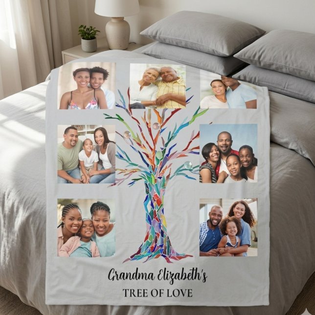 Mormors sju fotokollage grått fleecefilt (Skapare uppladdad)