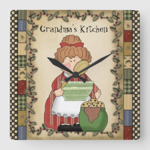Mormor's Tecknad Wall Clock Fyrkantig Klocka