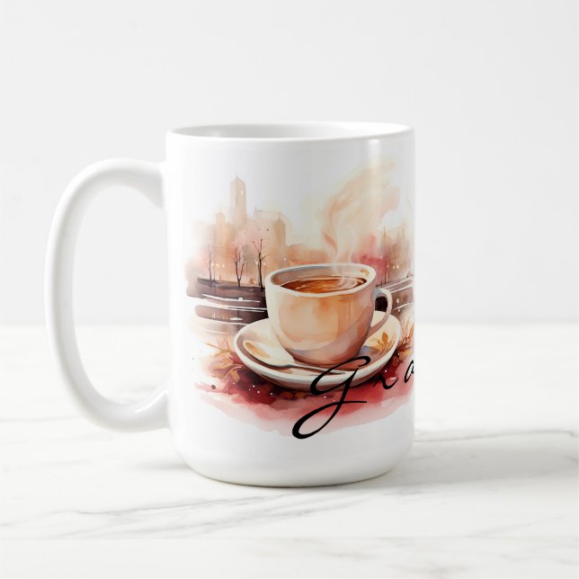 Mormors tekopp | Anpassat namn & mysig design Kaffemugg (Vänster)