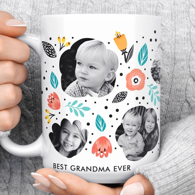 Mormors trädgård Färgrik Blommig Fotokollage Kaffemugg (Skapare uppladdad)