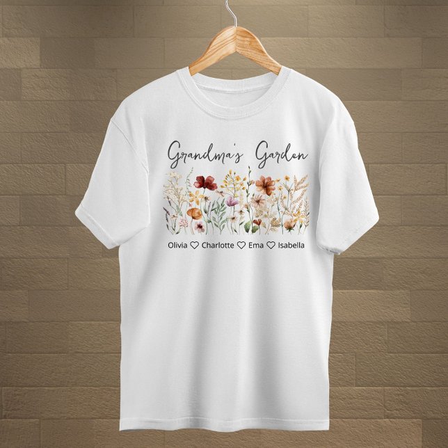 Mormors trädgård Vattenfärg Vildblomma Vacker Blom T Shirt (Close up)