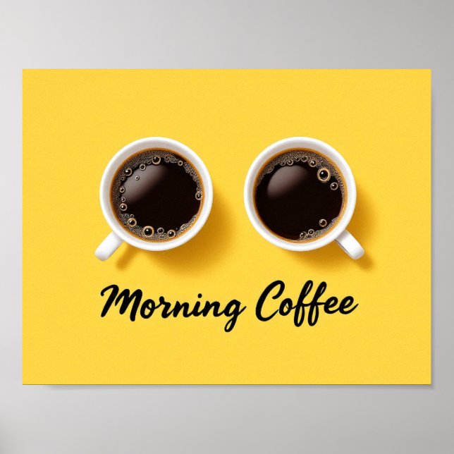 Morning Coffee Cups Top View Yellow Minimalist Poster (Framsidan)